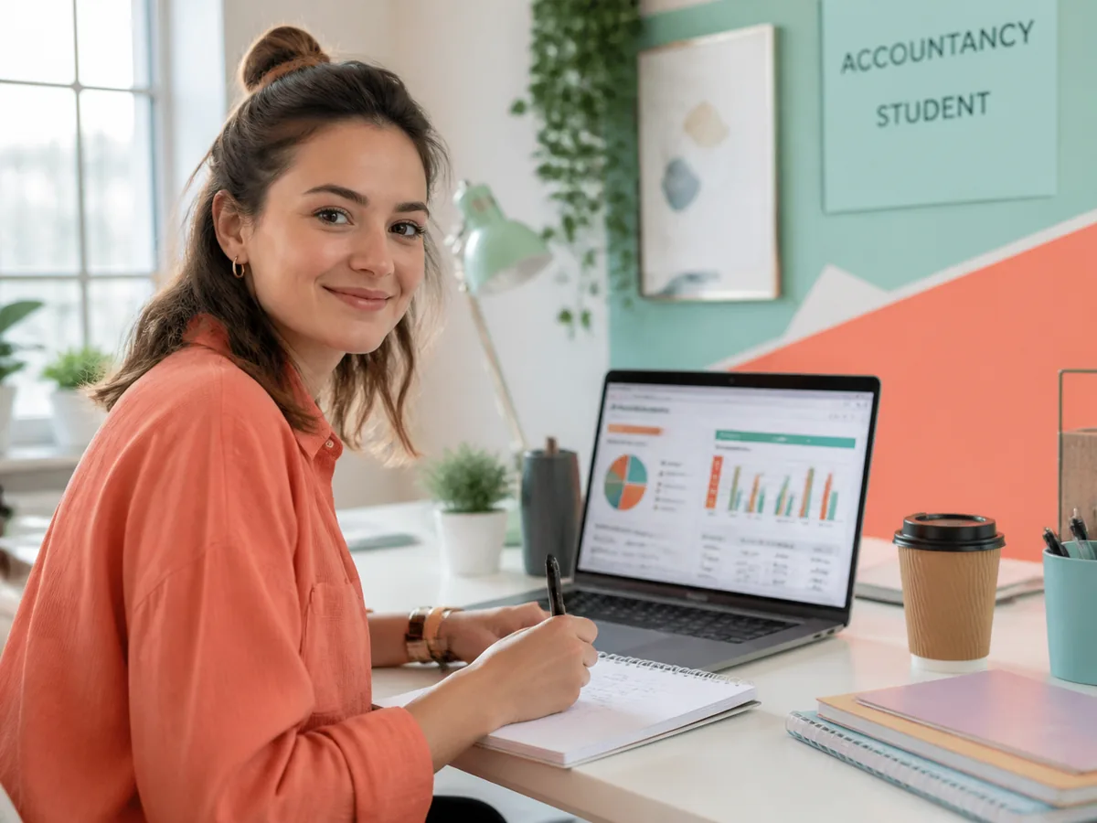 Illustration of Foundation in Accountancy students studying with flashcards, charts and a 90% readiness score